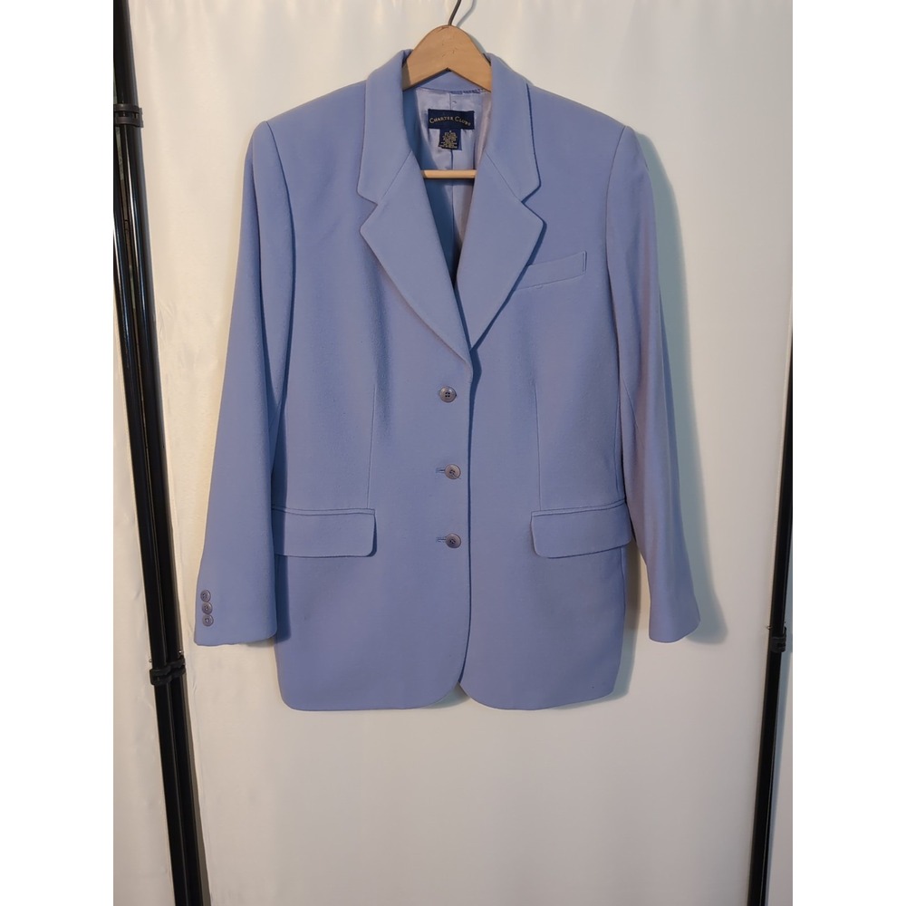 Charter Club‎ Women's SZ 8 WOOL CASHMERE ANGORA Blazer Blue 3 Button